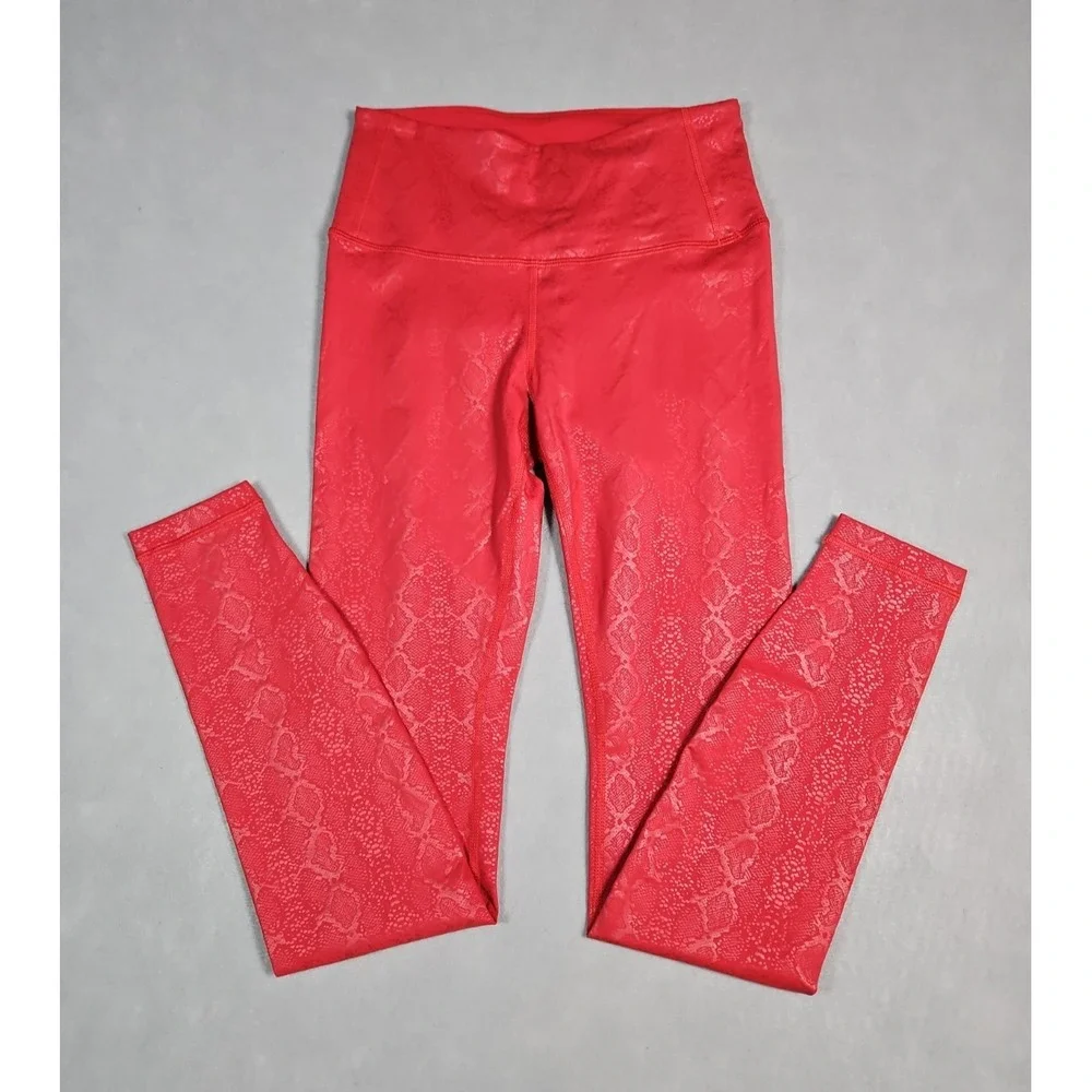 CRZ Yoga Womens Red Snakeskin Print Faux Leather Leggings Size XS NWT